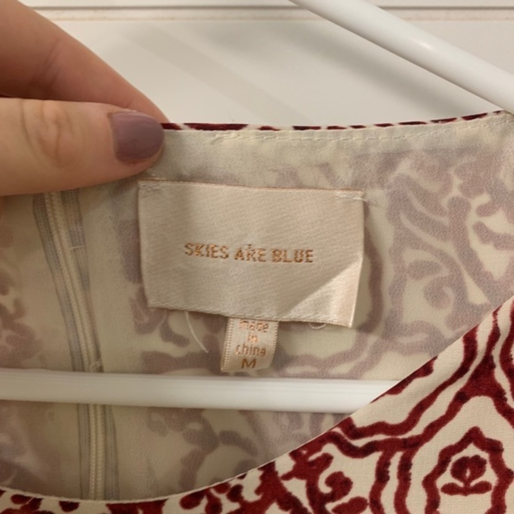 Skies Are‎ Blue Scroll Printed Dress Red Burgundy - Picture 4 of 4